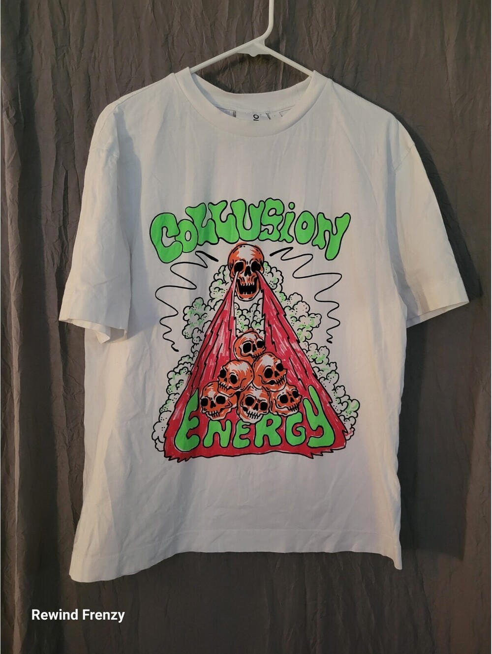 Collusion Energy Skeleton Fire Graphic Tee Large Goth Punk Metal Shirt NWOT